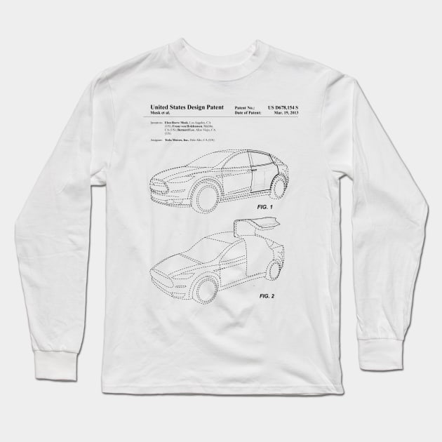 Tesla Model X Electric Car Vintage Patent Drawing Long Sleeve T-Shirt by TheYoungDesigns